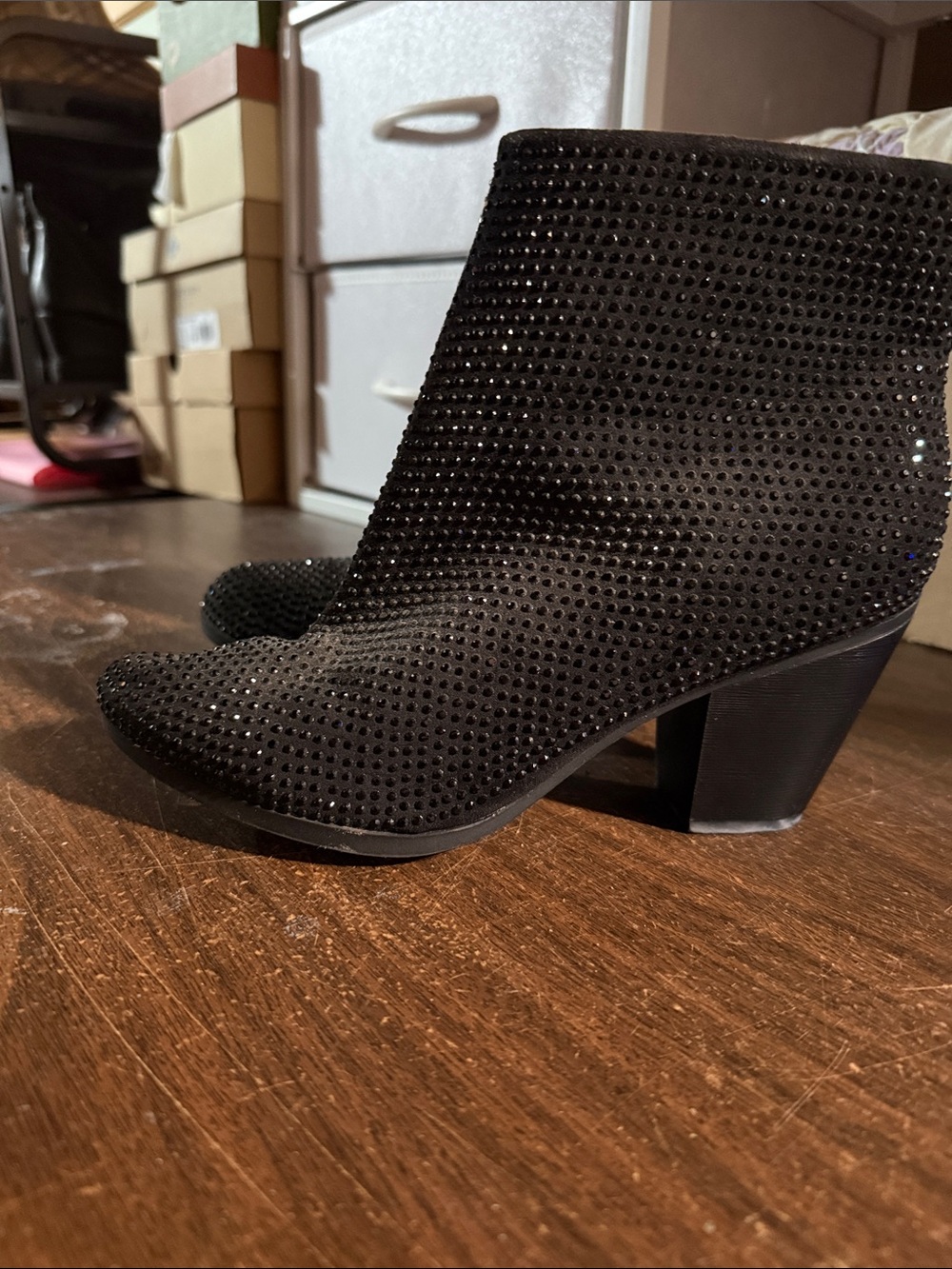 Women’s Black Rhinestone Ankle Boots